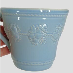 Two Wedgwood Queensware Mugs Festivity Blue Pink Vintage Ceramic Coffee Tea Cups